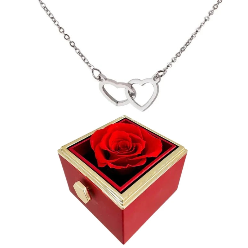 Eternally Preserved Rotating Rose Box-Engraved Heart Necklace Accept Drop Shipping with Free Shipping